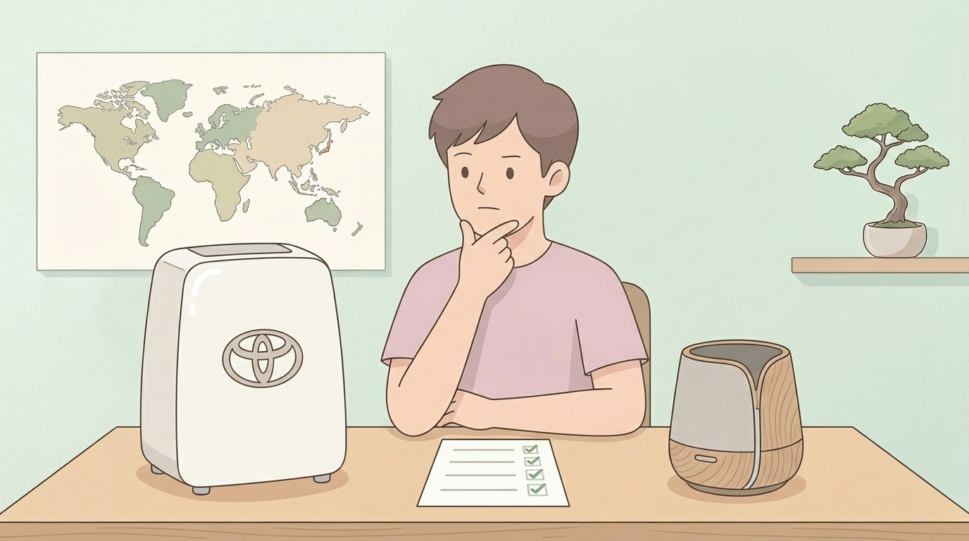 家電製品を比較検討している人物のイラスト