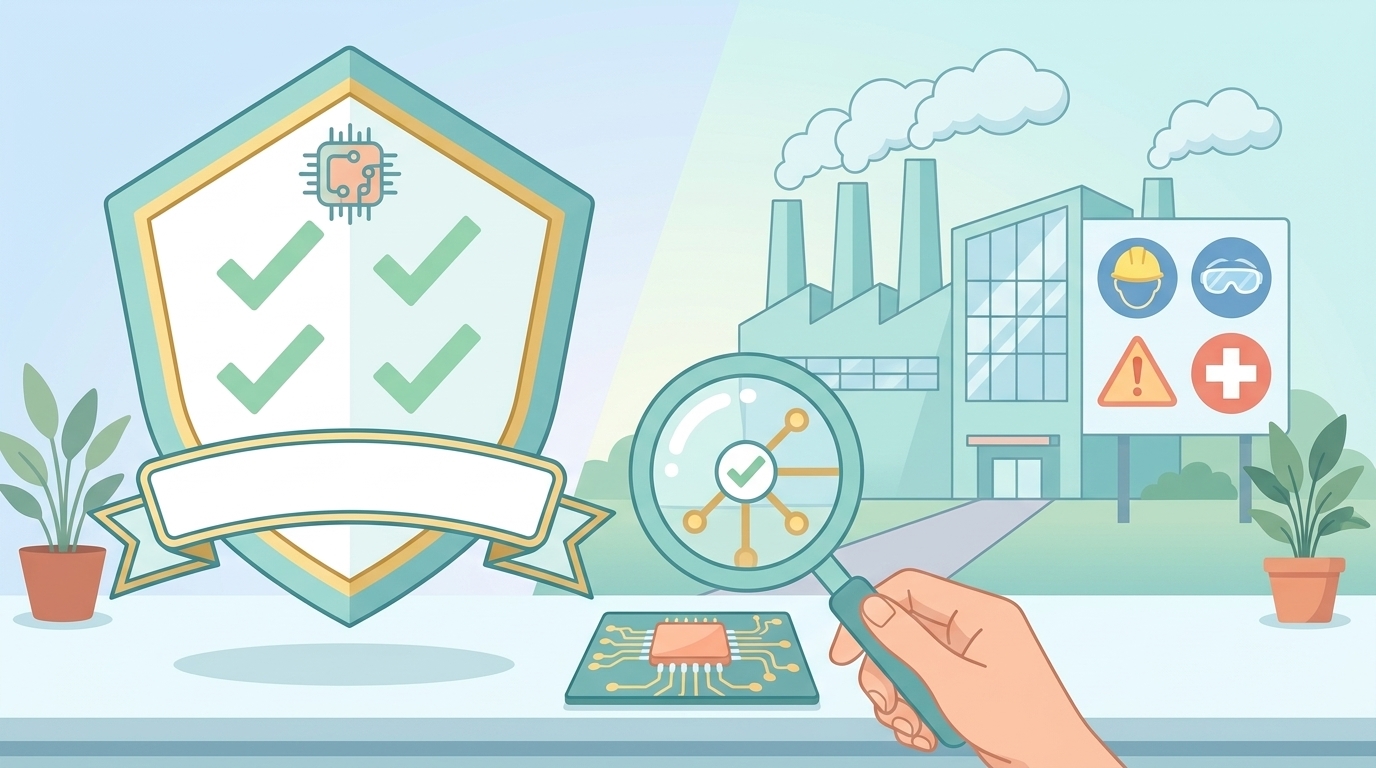 安全認証バッジと品質検証のイラスト