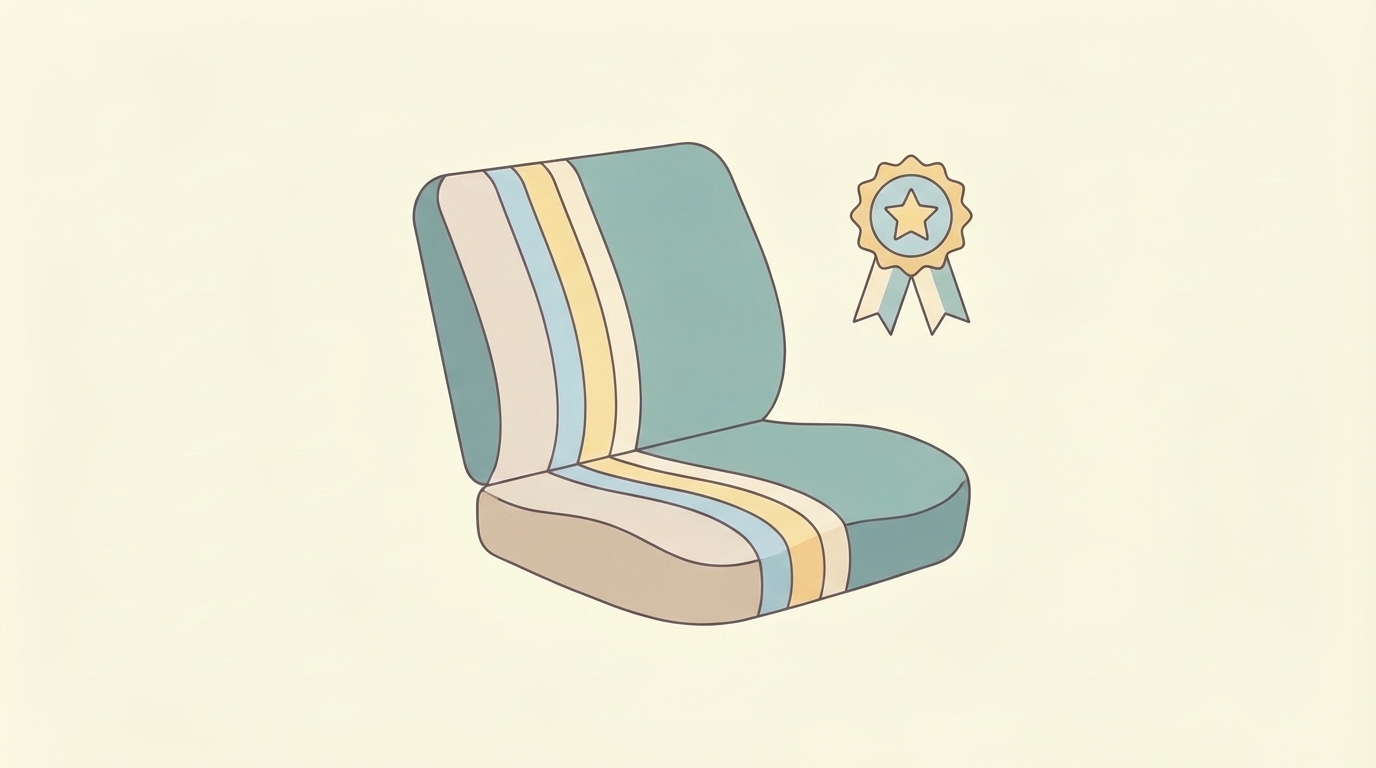 骨盤サポートチェアの断面構造と受賞メダルのイラスト