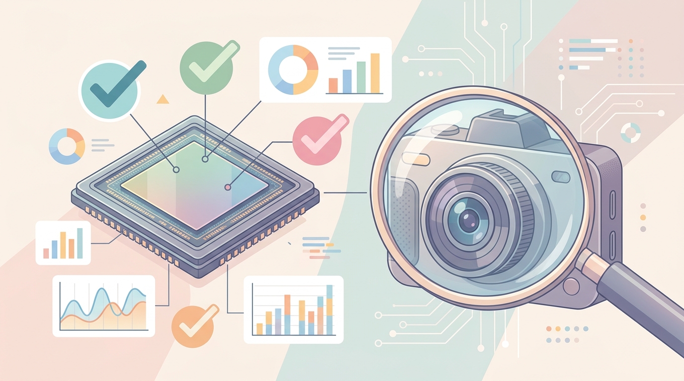 カメラセンサーの品質検証とデータ分析のイラスト