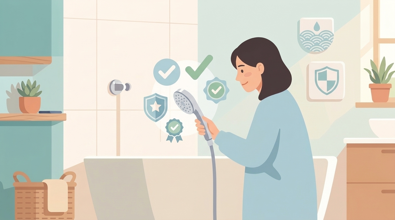 シャワーヘッドの品質チェックと安全性確認のイラスト