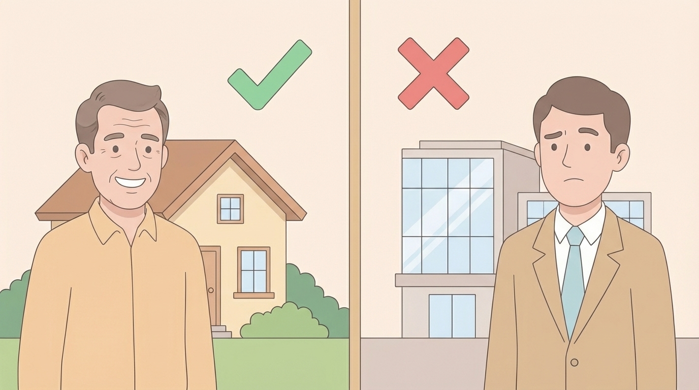 自宅用と業務用の購入判断を比較するイラスト