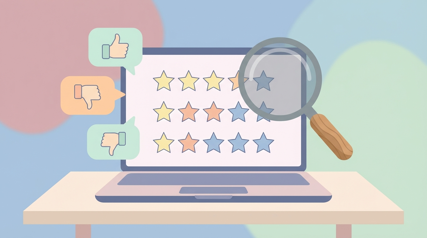 レビュー評価を分析するイラスト