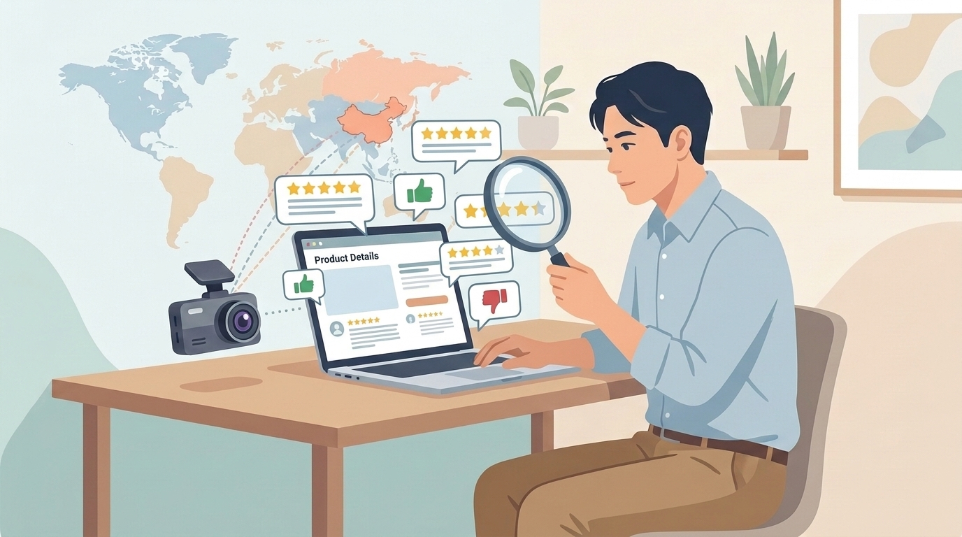 レビューや口コミを虫眼鏡で検証する男性のイラスト