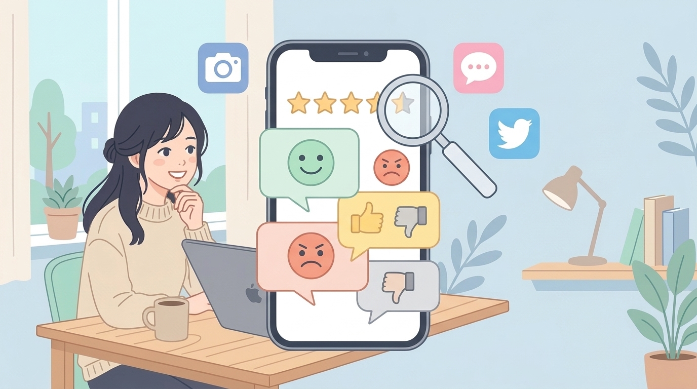 スマホの星評価とレビュー吹き出しのイラスト