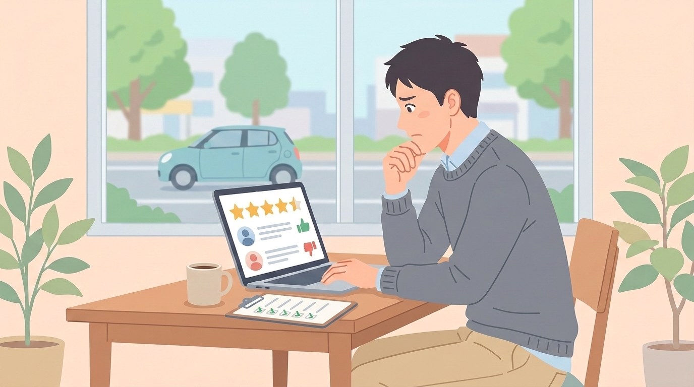 レビュー評価と口コミを検証するイラスト