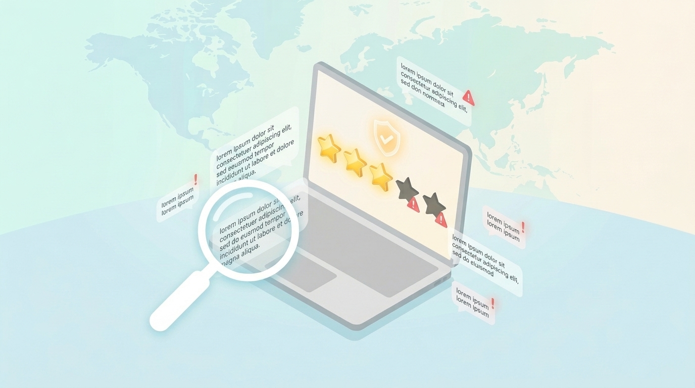 星評価とレビュー検証の虫眼鏡を使ったイラスト