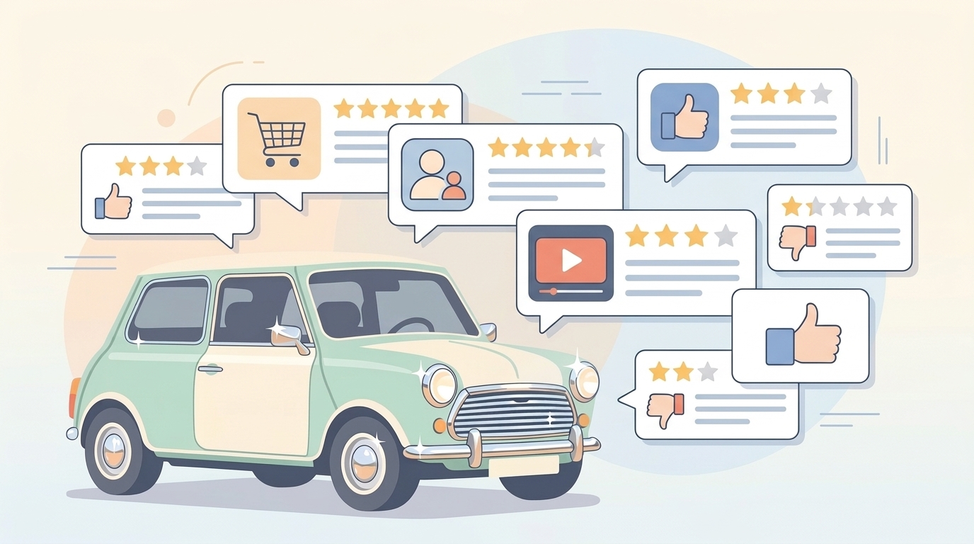 複数プラットフォームでのレビュー検証イメージイラスト