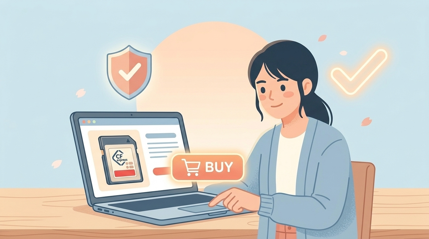 オンラインショップで安心して購入するシールドバッジ付きイラスト