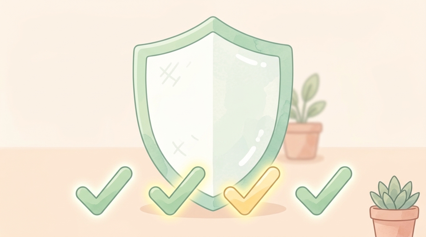 4つのチェックマークを持つ安心シールドのイラスト