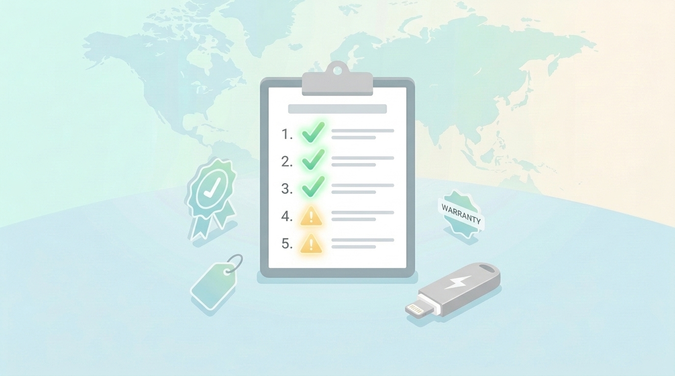 5項目のチェックリストと品質保証アイコンのイラスト