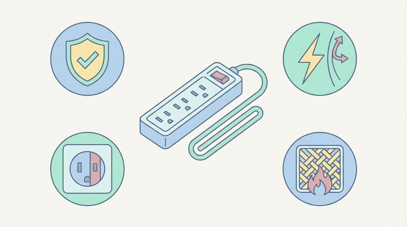 電源タップの安全機能を示すアイコンのイラスト