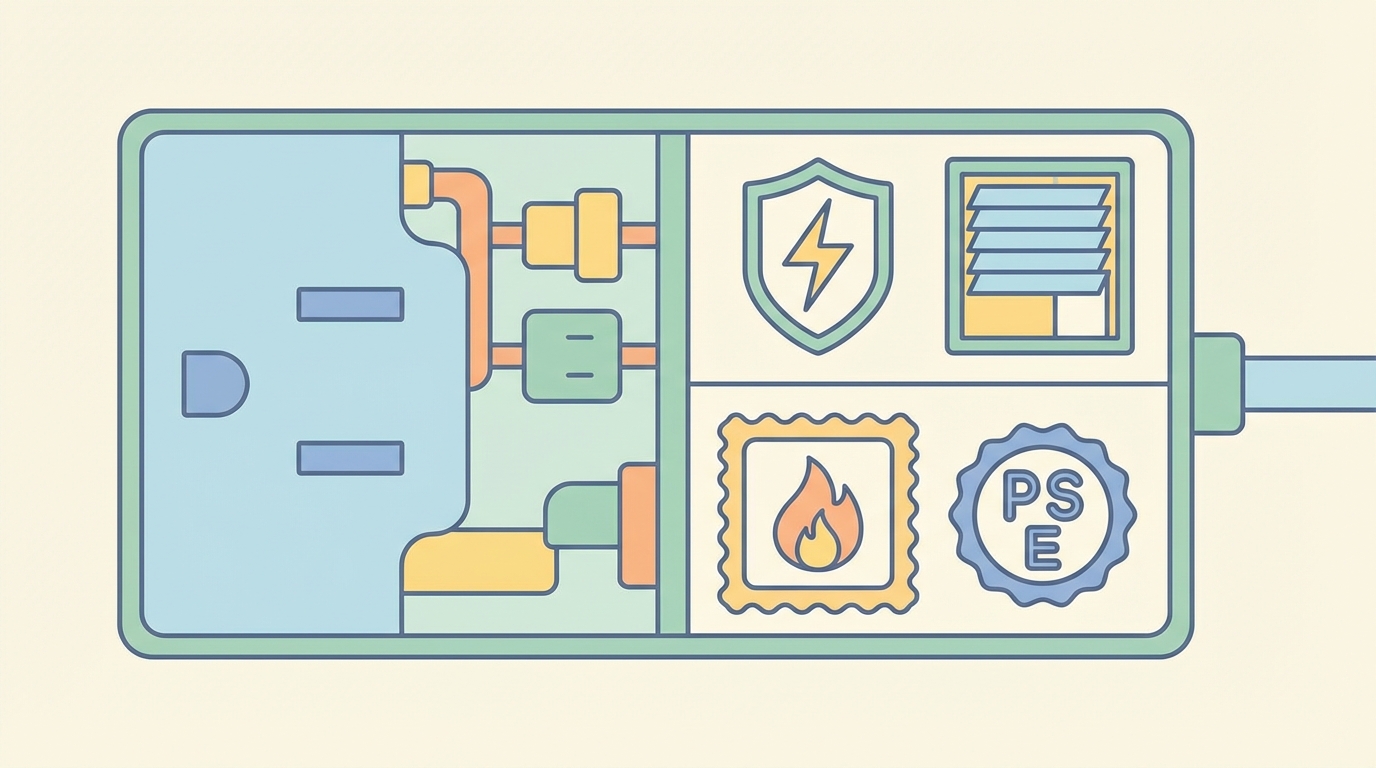 電源タップの安全機能を示す断面図のイラスト