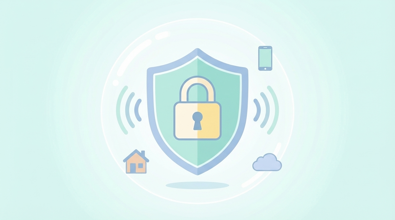 鍵付きシールドとホームネットワークのセキュリティ保護イラスト