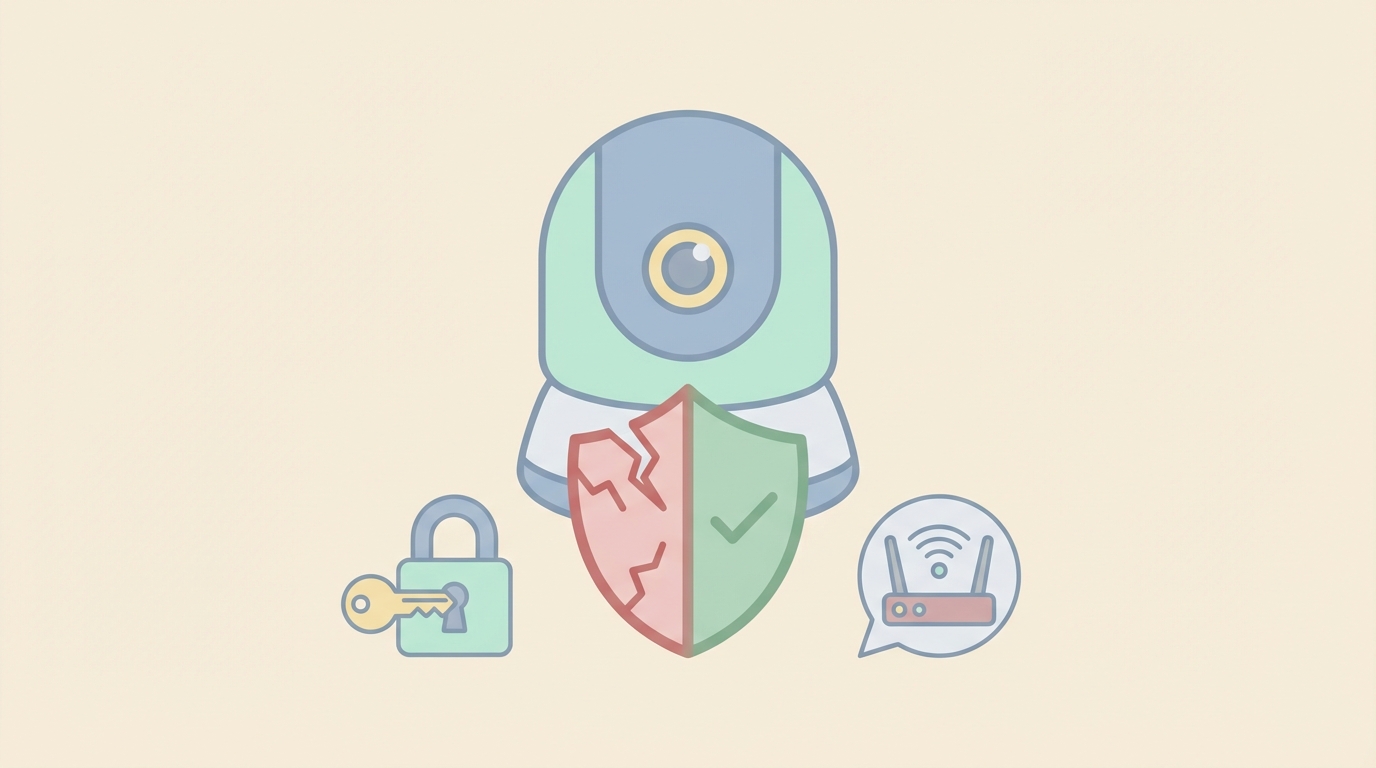 セキュリティリスクと対策を示す盾とロックのイラスト