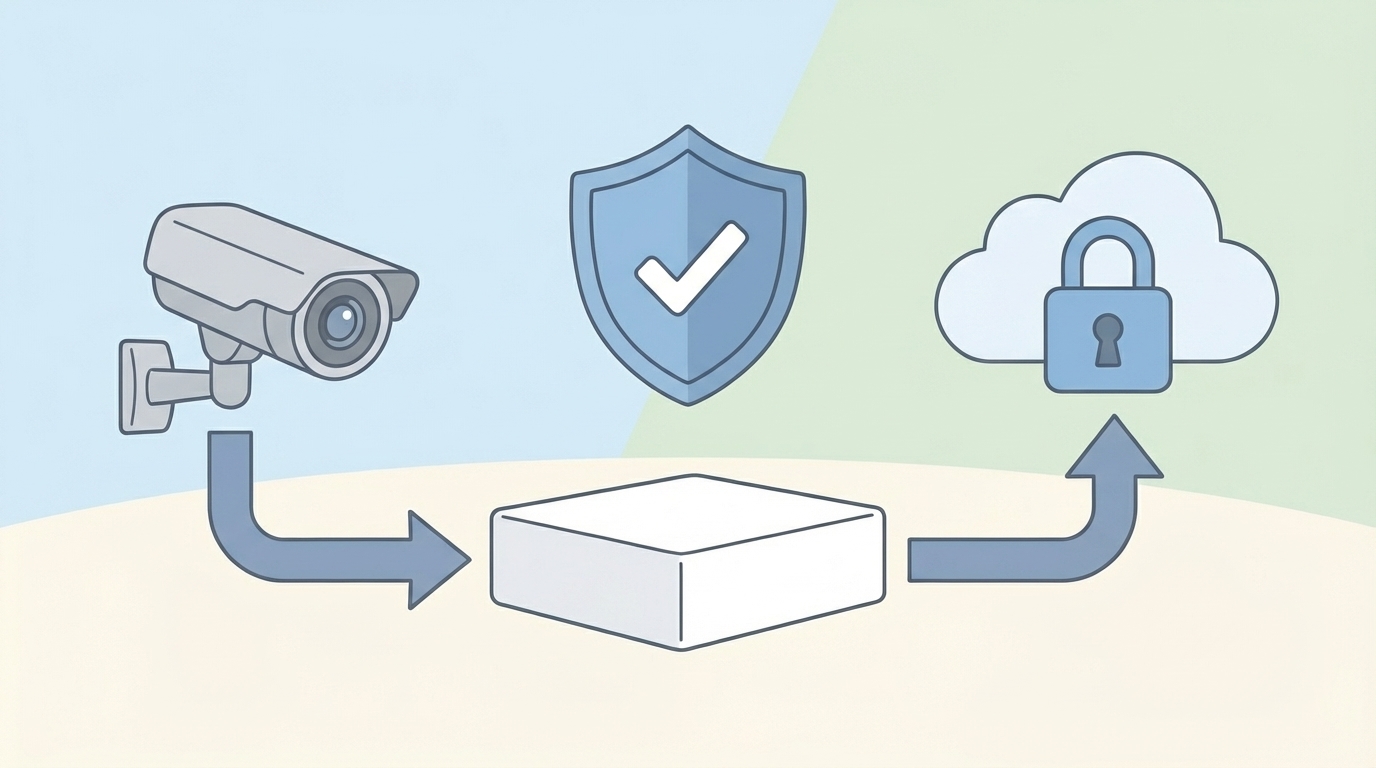 防犯カメラのデータ保護とセキュリティ対策のイラスト
