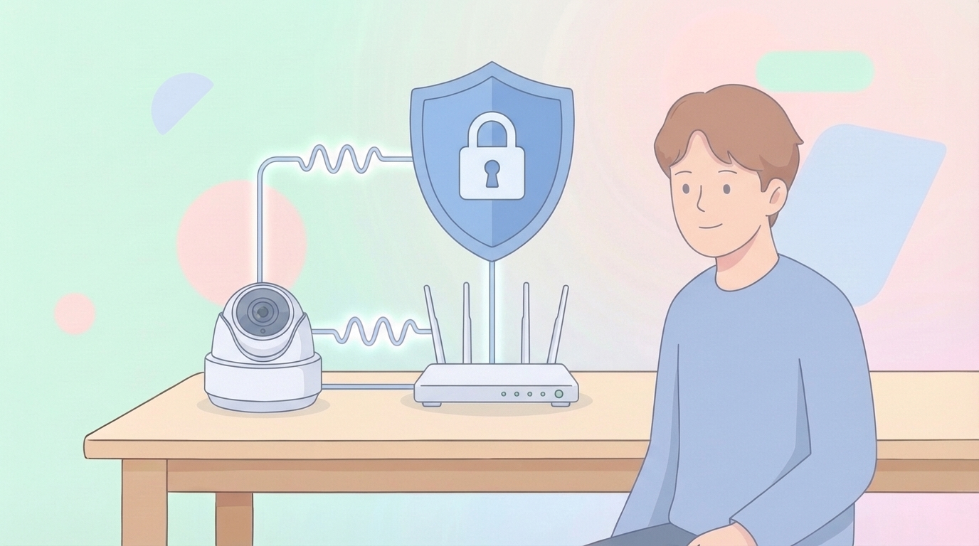 防犯カメラとルーターのセキュリティ保護イラスト