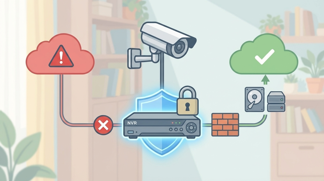 防犯カメラのセキュリティ対策を示すイラスト