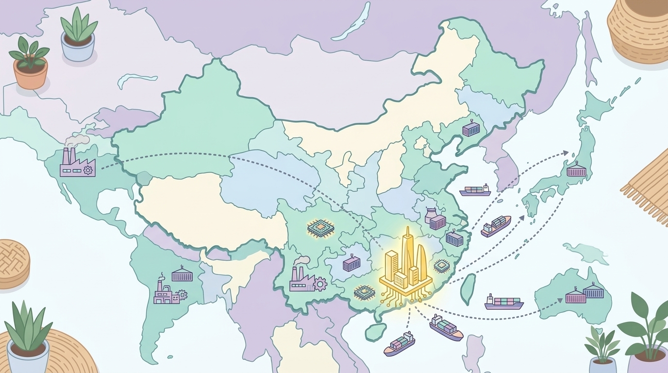 深圳を中心に世界へ広がる電子産業のイラスト