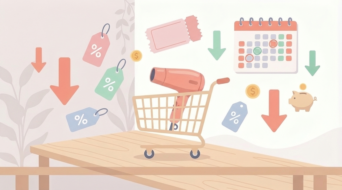 セール・クーポン・貯金でお得に買い物するイラスト