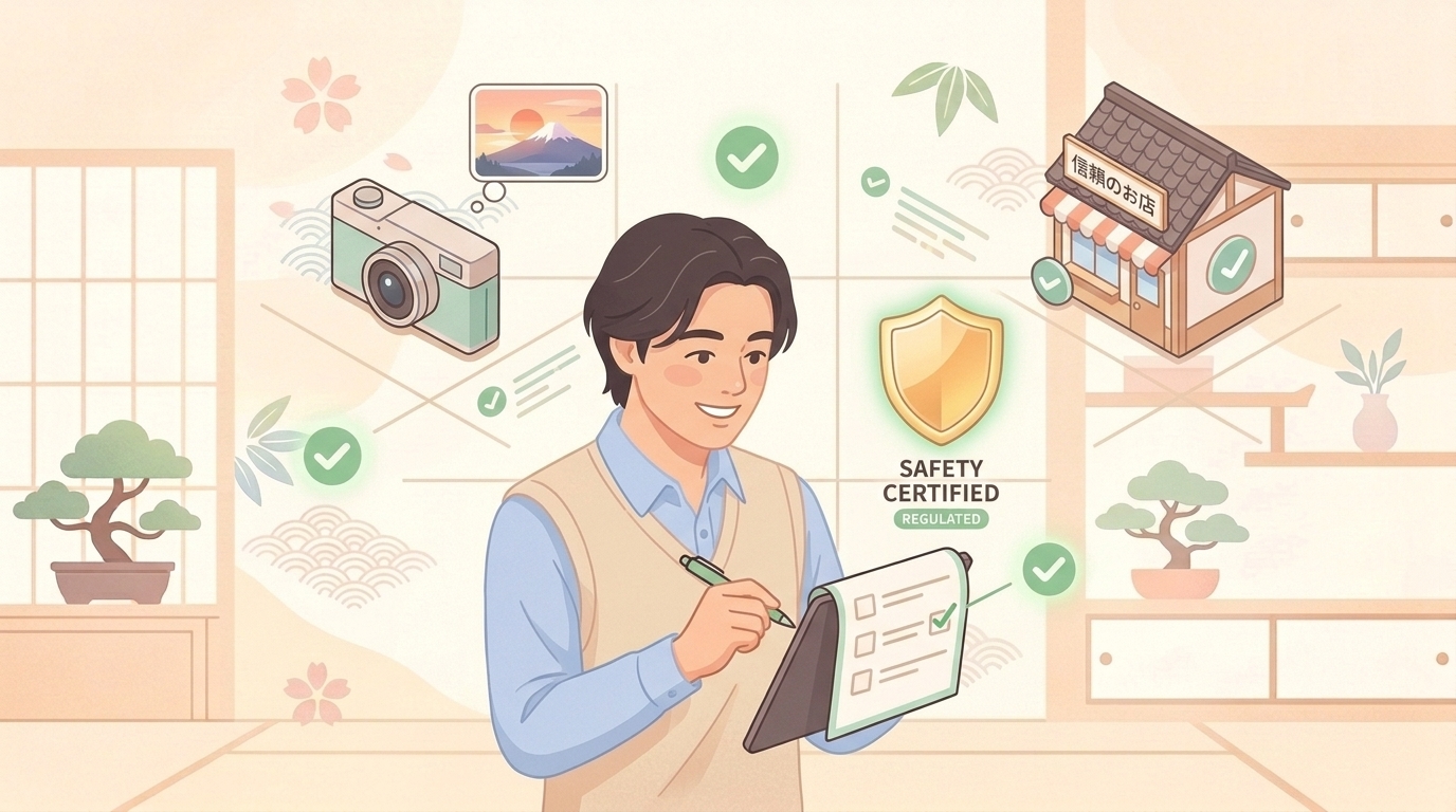 購入前にチェックリストを確認する人のイラスト