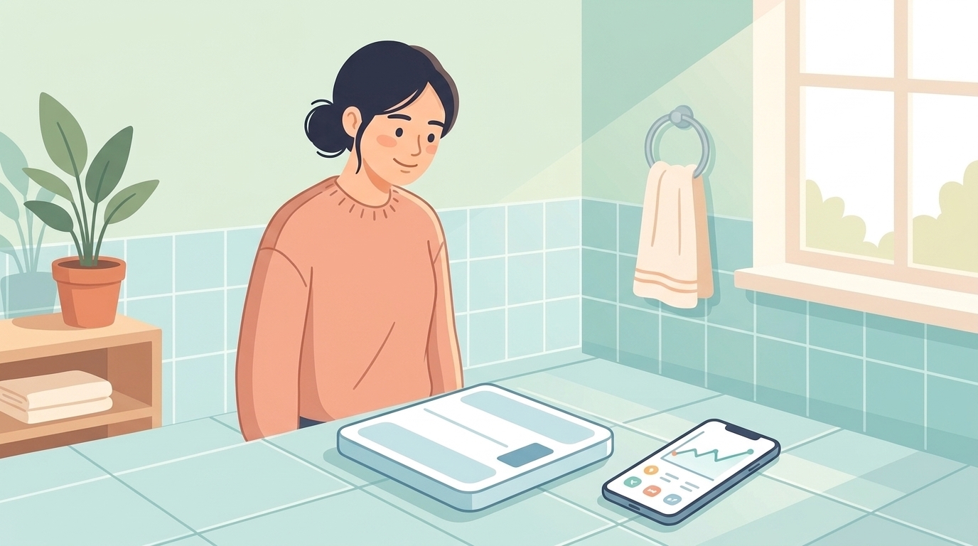 スマート体重計とスマートフォンアプリ連携のイラスト