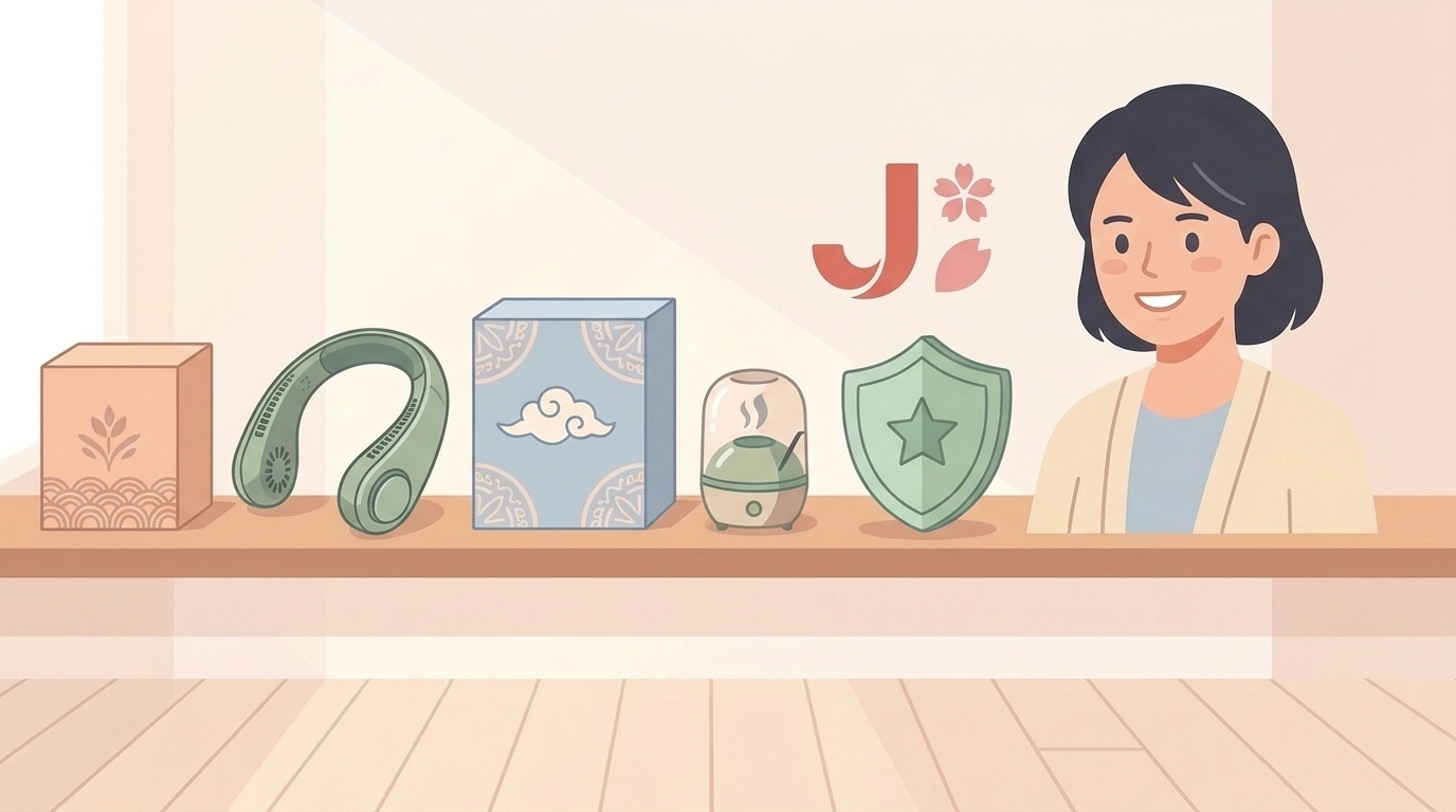 信頼できる日本ブランド製品を紹介するイラスト