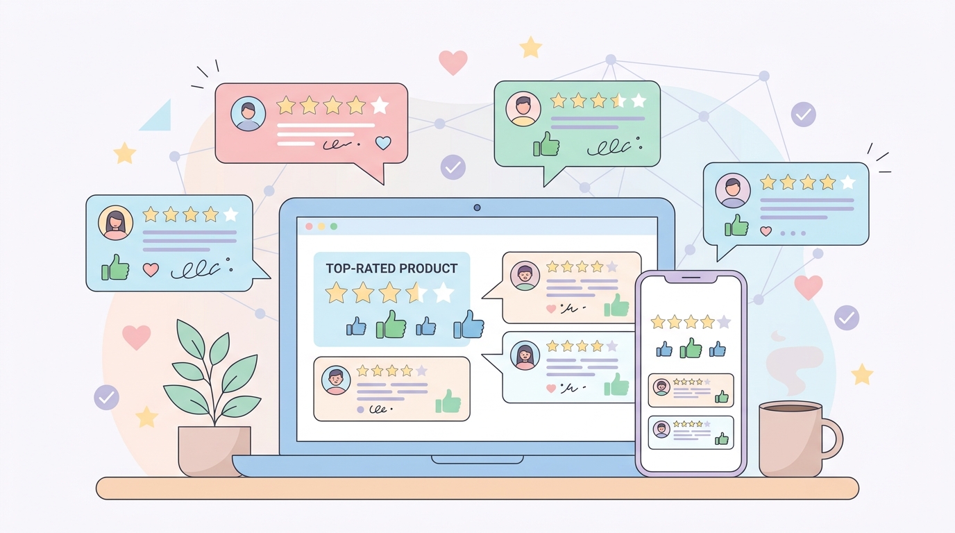 複数プラットフォームでの口コミ・レビューのイラスト