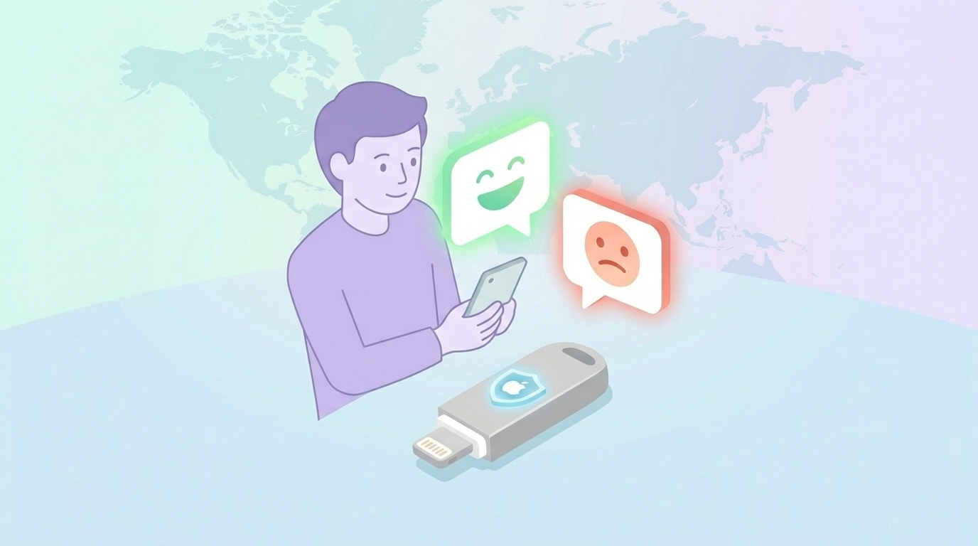 ユーザーとポジティブ・ネガティブ口コミを示すイラスト