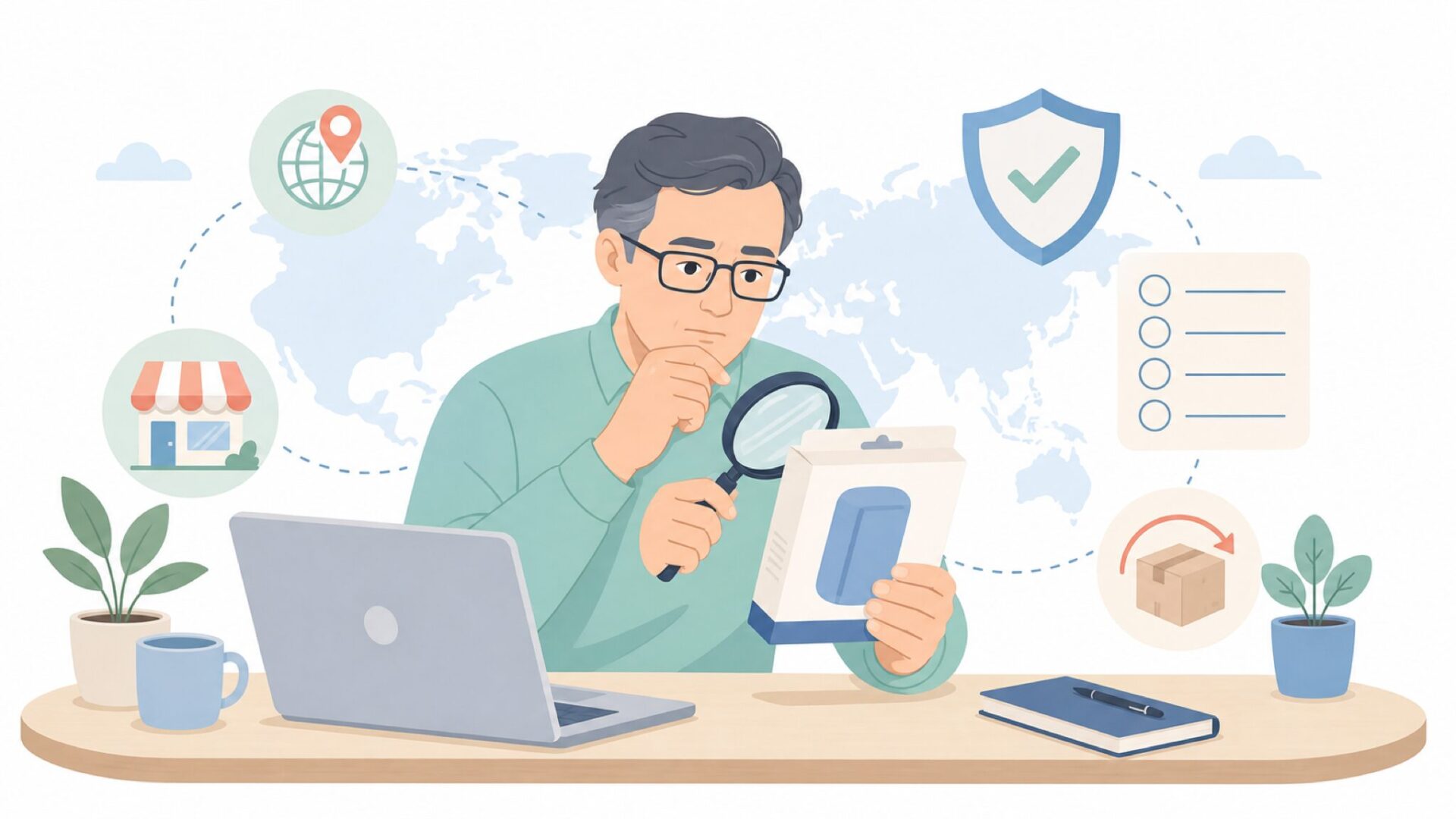 ブランドの国や信頼性を確認する買い物前の様子