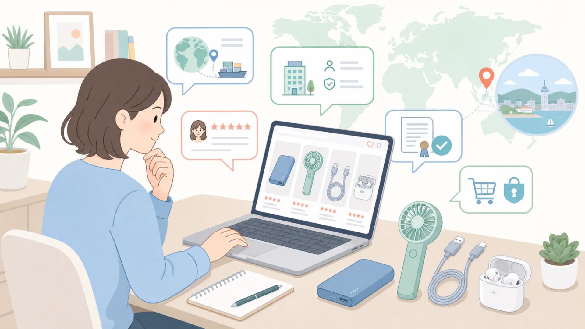 Soloveの国籍や口コミを確認する購入前チェックのイラスト