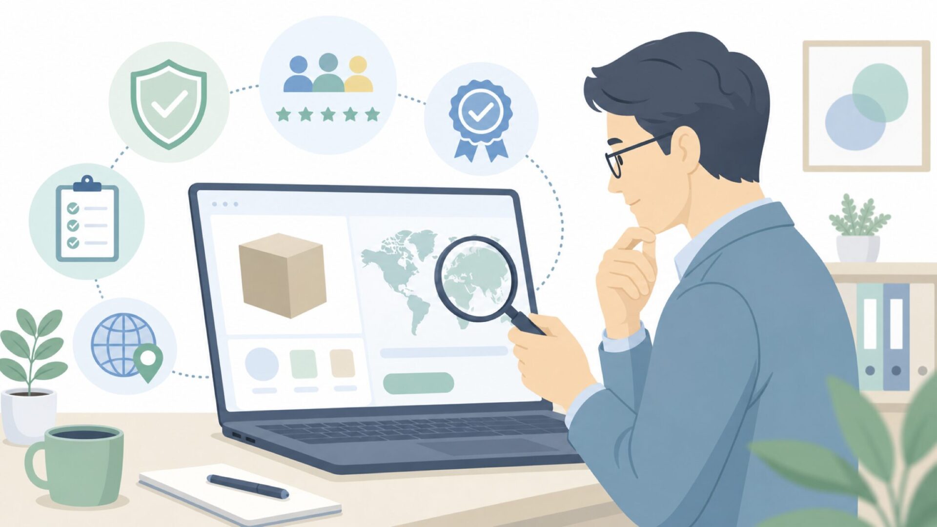 ブランドの国や信頼性を調べる人のイラスト