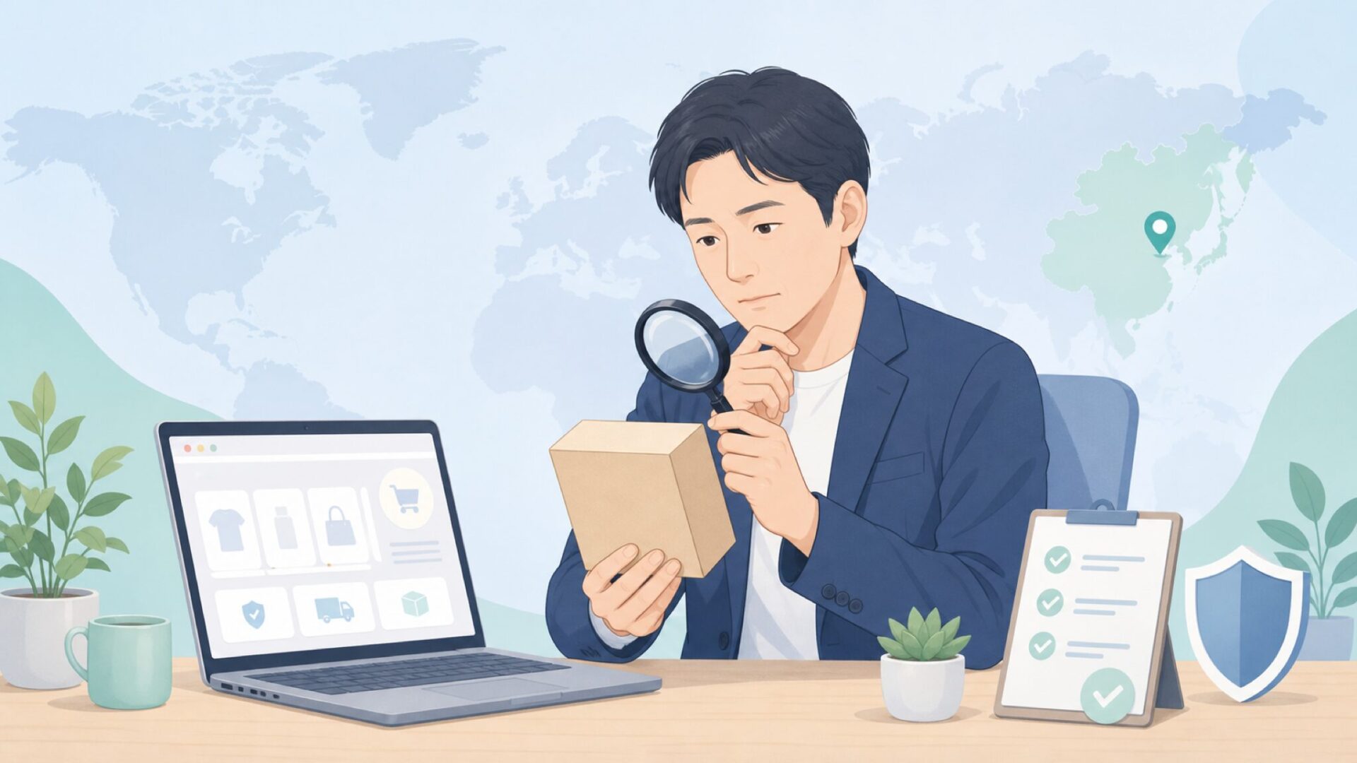 ブランドの国籍と安全な買い方を確認する人物