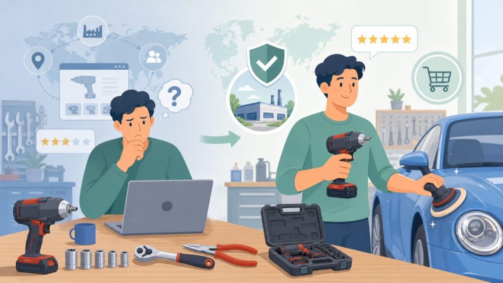 Flex Tools(FLEX)はどこの国？ドイツ発の老舗工具ブランドの要点を表すイラスト