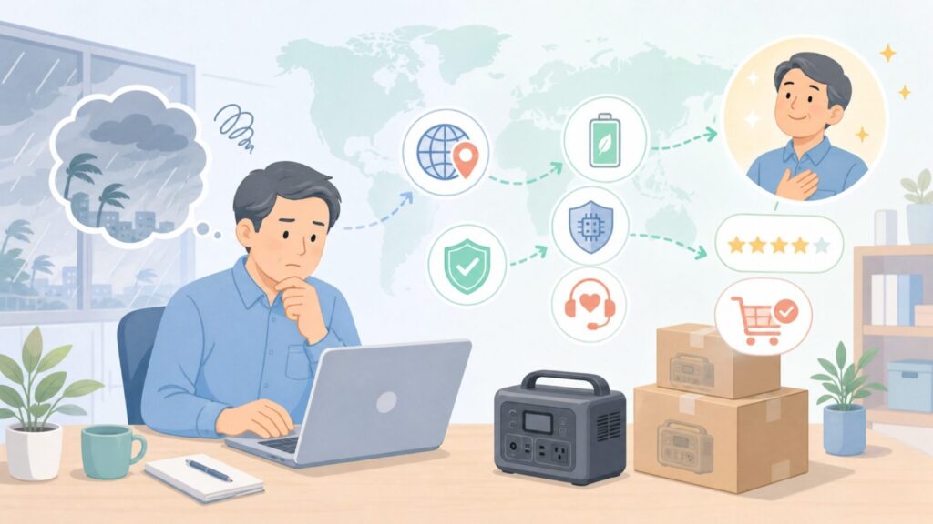ALLPOWERSはどこの国？中国製でも安心な3つの理由【保存版】の要点を表すイラスト