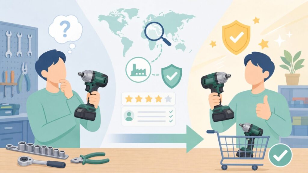 Metabo HPTはどこの国？日本企業・工機ホールディングスのブランドの要点を表すイラスト