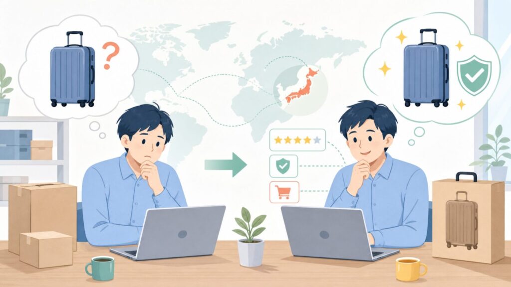 ACEはどこの国のブランド？日本製スーツケースの歴史と品質を徹底解説の要点を表すイラスト