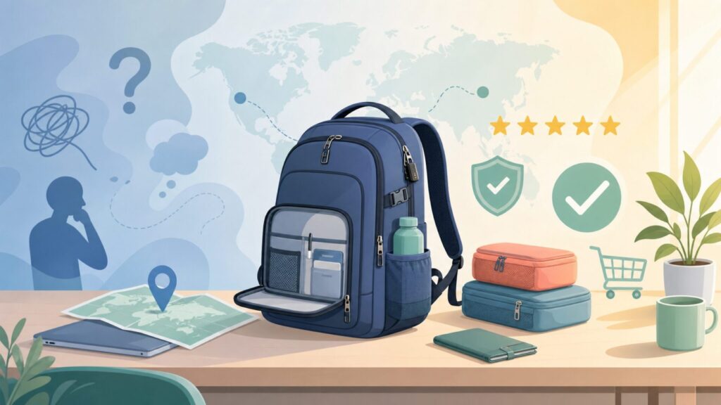 Pacsafeはどこの国のブランド？1998年豪州発の防犯バッグの要点を表すイラスト