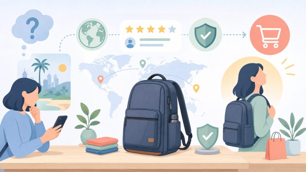 GUESSはどこの国？ロサンゼルス生まれのブランド誕生秘話と今の魅力の要点を表すイラスト