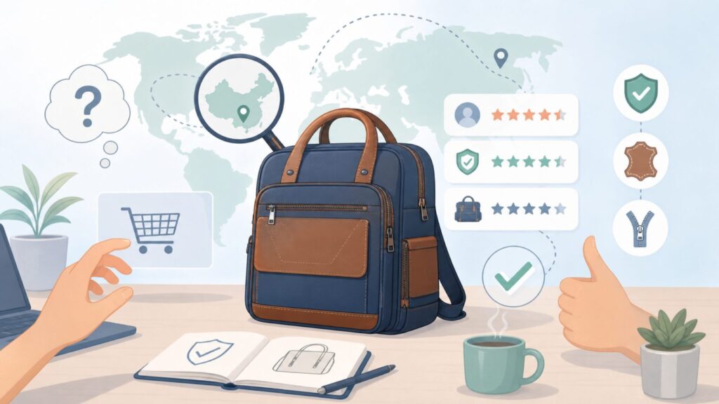 BOSTANTENはどこの国？中国・広州発の本革コスパブランド徹底解説の要点を表すイラスト