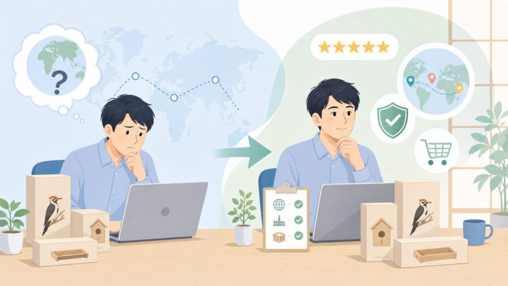 Woodpeckersはどこの国？運営会社と製造国を調べた結論の要点を表すイラスト