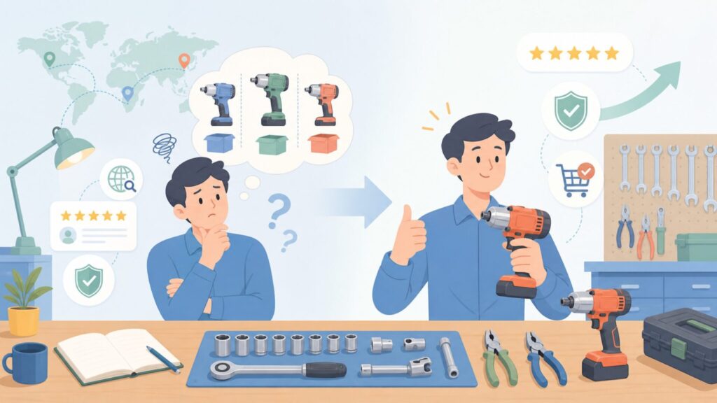 Sunexはどこの国の工具メーカー？正体と評判を徹底解説の要点を表すイラスト