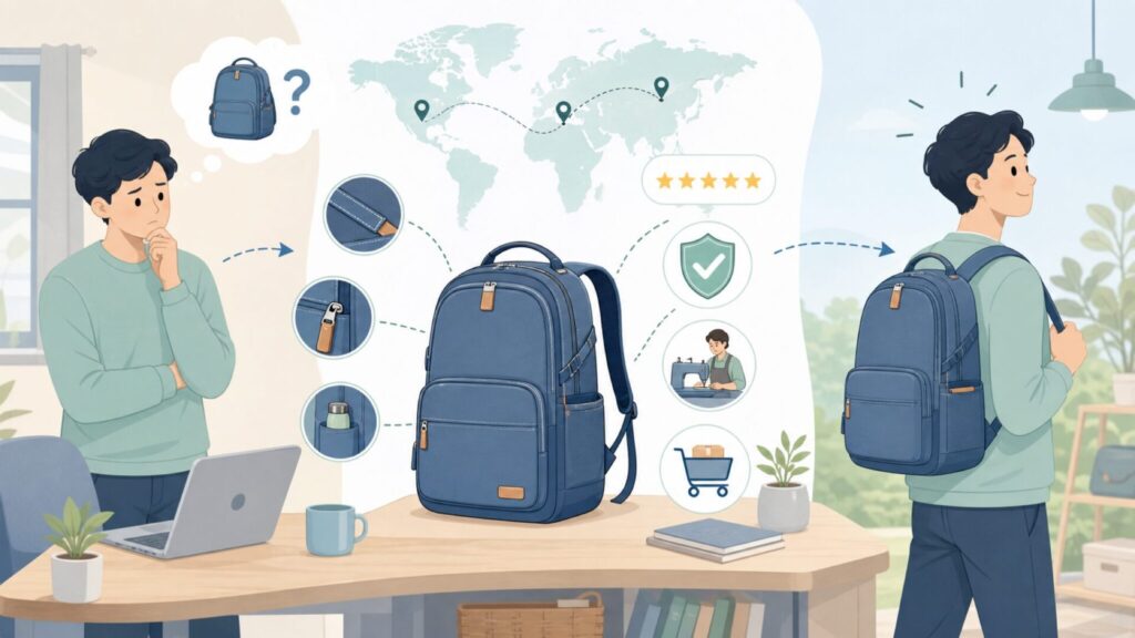 SONGMONT（ソングモント）はどこの国？北京発ブランドの実力と安心の購入方法の要点を表すイラスト