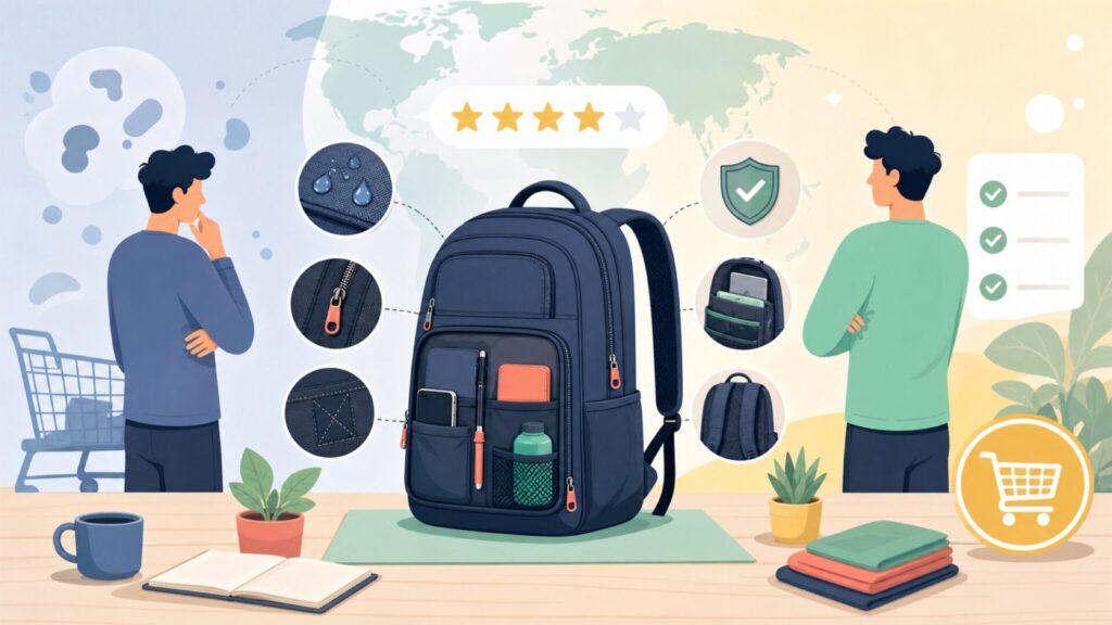 RAKEEはどこの国？会社の実態と評判・品質を正直にレビューの要点を表すイラスト