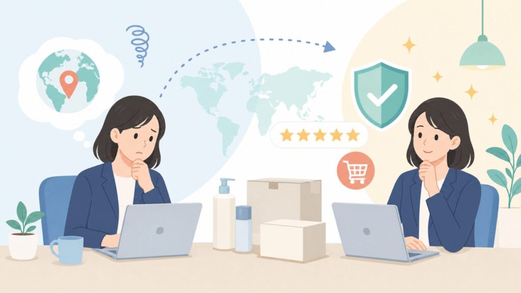 Airpherはどこの国のブランド？販売元・サクラ疑惑・口コミを徹底解説の要点を表すイラスト