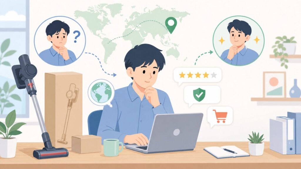 SPOZGOはどこの国？掃除機の評判と信頼性を徹底調査【2026年版】の要点を表すイラスト