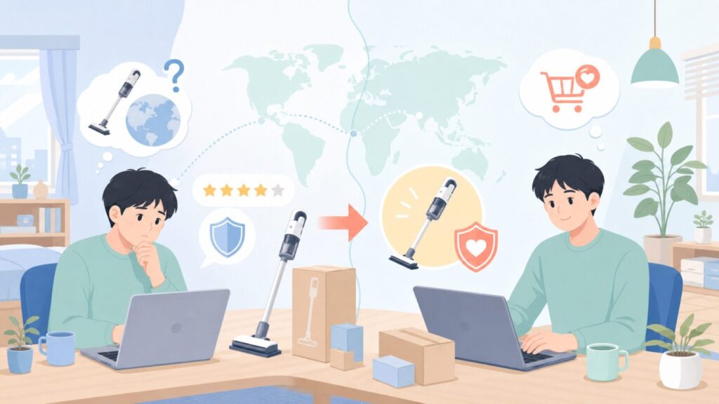 【保存版】SUFEはどこの国のメーカー？正体と信頼性・評判を徹底解説の要点を表すイラスト