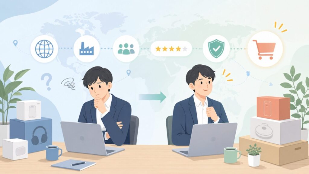 COMFEEはどこの国のメーカー？親会社・評判・製品別口コミを徹底解説の要点を表すイラスト