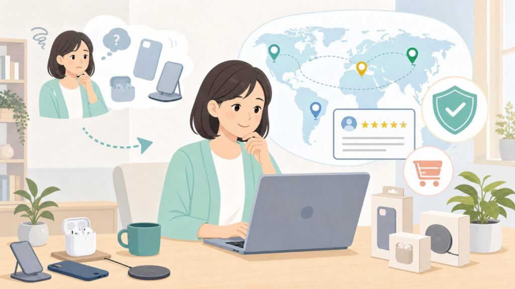 Cliquefieはどこの国？日本発スマホアクセブランドの正体と人気の理由の要点を表すイラスト