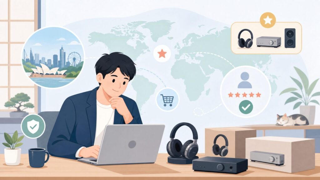 Burson Audioはどこの国？オーストラリア発の純A級ブランドを徹底解説の要点を表すイラスト